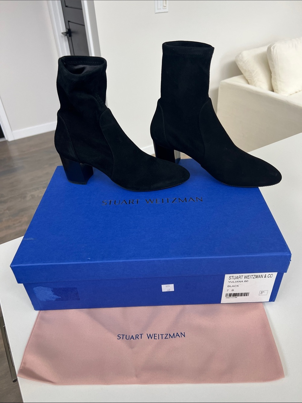 Stuart Weitzman yuliana 60 black suede booties ankle boots 7